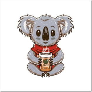 A cheerful koala enjoying a cup of coffee Posters and Art